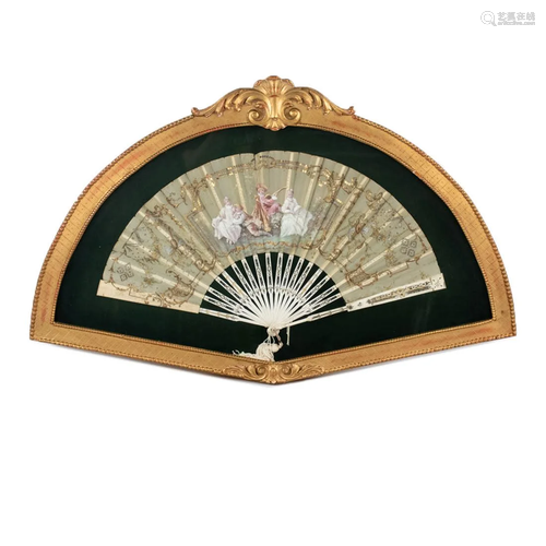 Glass Encased Hand-Painted 19th Century Fan