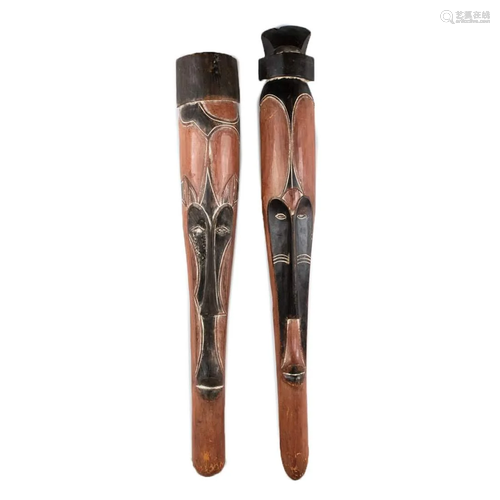 Two Carved Elongated African Masks