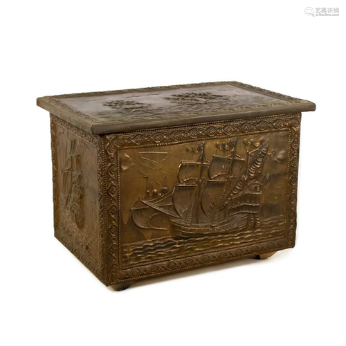 Embossed Brass on Wood Galleon Ship Chest