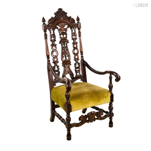 Antique 19th Century Carolean Style Armchair