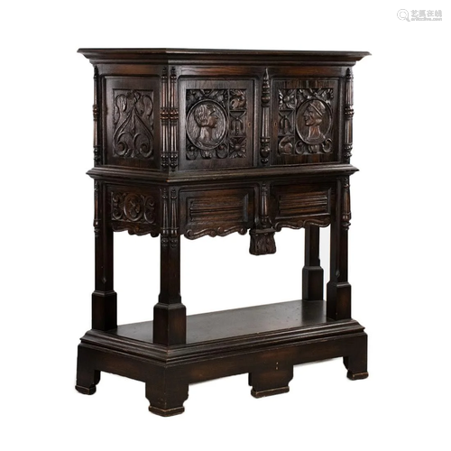 Gothic Style Carved Oak Cupboard / Dressoir