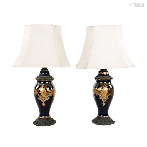 Pair of Blue and Gold Bronze Lamps