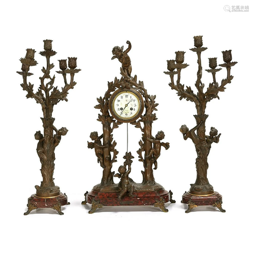 French Art Nouveau Spelter Figural Mantle Clock