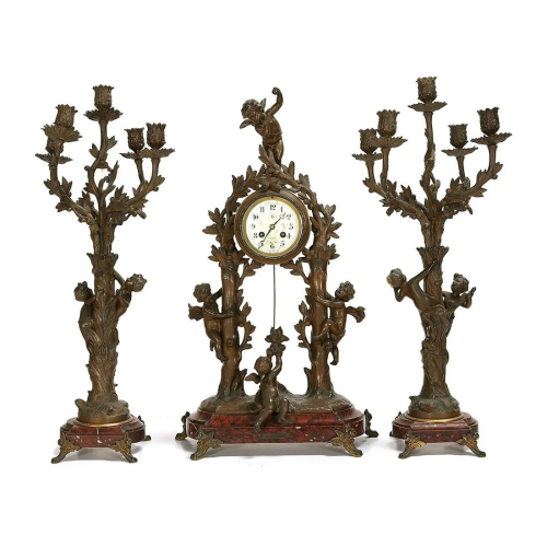 French Art Nouveau Spelter Figural Mantle Clock