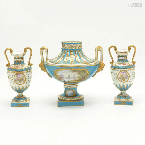 Sevres Style Porcelain Three Piece Garn…