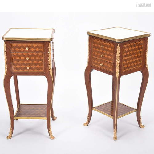 Pair of Louis XV Style Marquetry Nightstands.