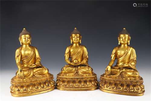 A Set of Three Chinese Gilt Bronze Figure of Buddha