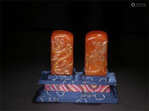 A Pair of Chinese Carved Stone Seals