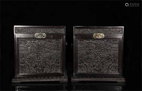 A Pair of Chinese Carved Hardwood Boxes