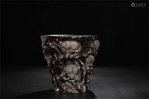 A Chinese Carved Hardwood Wine Cup