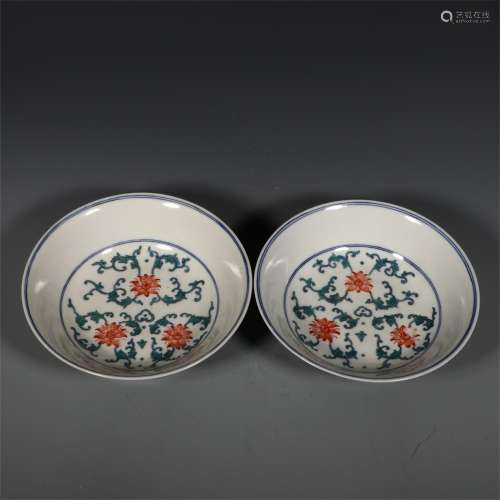 A Pair of Chinese Dou-Cai Glazed Porcelain Plates