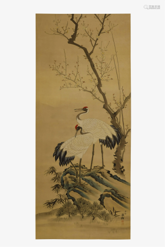 Yi Ming, Canes Painting on Silk with Scroll