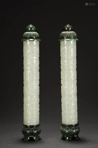 Qing, Pair of Hetian and Spinach Jade Tubes