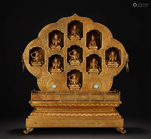 Gilt Bronze Buddhas and Niche