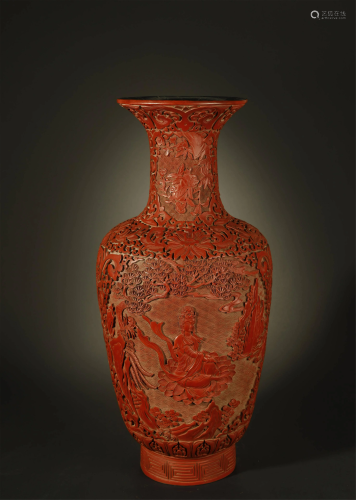 Lacquer Flower and Figure Vase