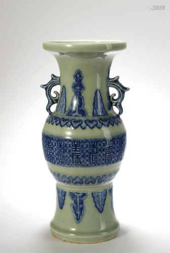 Qing, Blue and White Celadon Vase