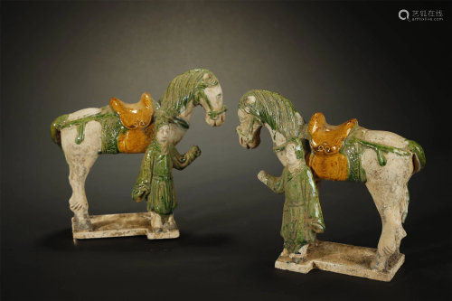Ming Pottery ,Pair of Figures and Horses