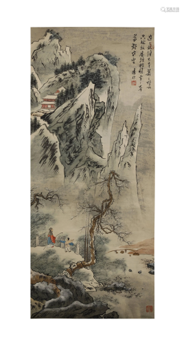 Fu Xinru, Landscape Painting on Paper with Sc…