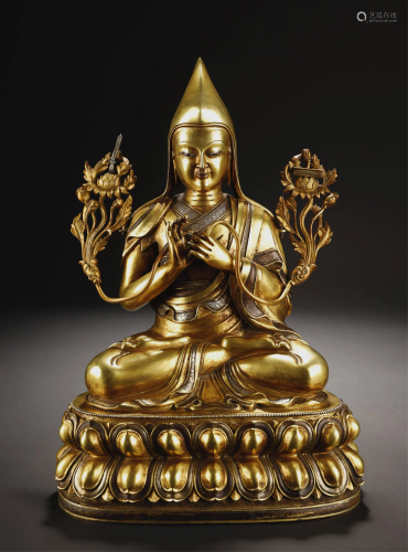 Qing, Tibet Gilt Bronze Inlaid Silver Buddha