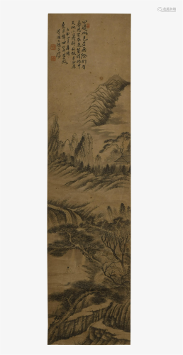 Shi Tao, Landscape Painting on Silk with Scroll