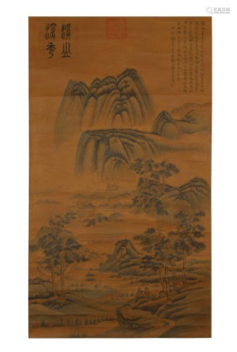 Wang Meng, Landscape on Silk with S…