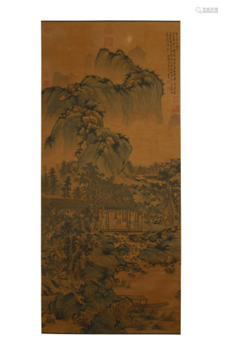 Lan Ying, Landscape Painting on Silk with Scroll