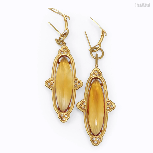 A pair of eighteen karat gold, citrine, and d…