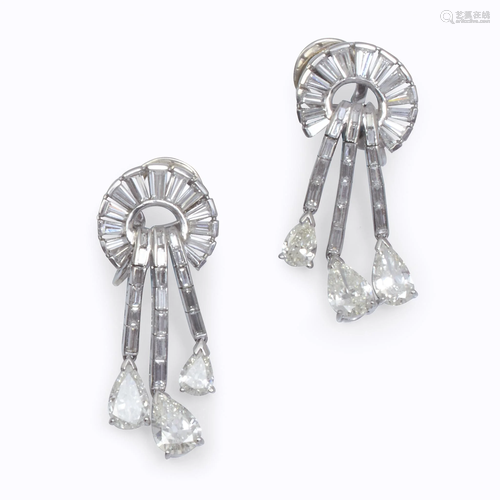 A pair of diamond and platinum spray penda…