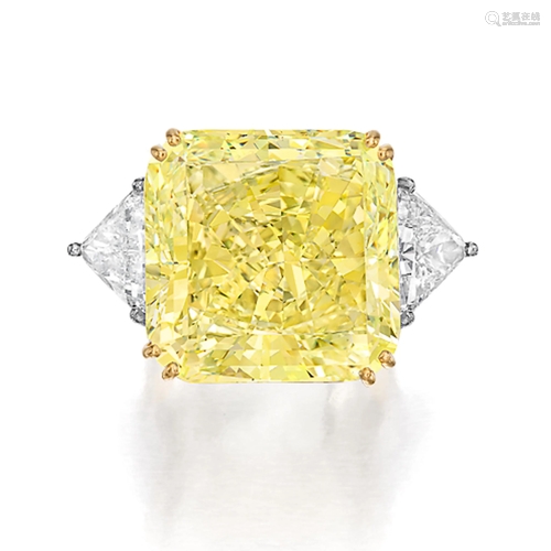 An impressive fancy light yellow diamond ring,