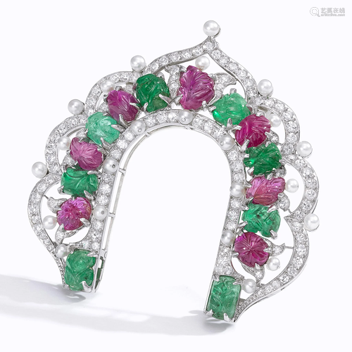 An Art Deco Tutti Frutti ruby, emerald, diam…