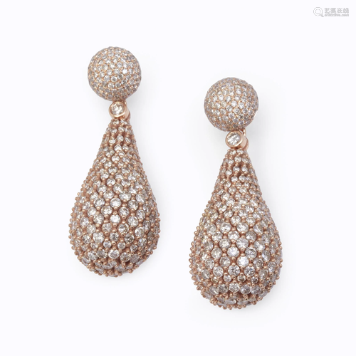 A pair of diamond and eighteen karat rose …