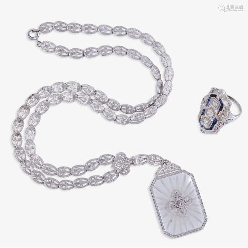 An Art Deco diamond pendant necklac…