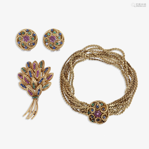 A gem-set eighteen karat gold suite, Italy