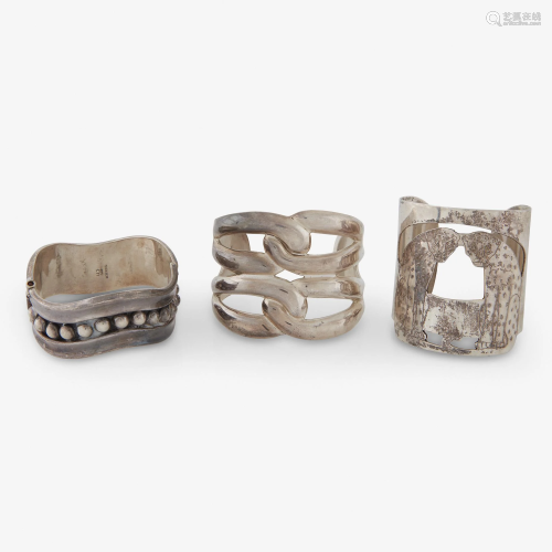 A group of sterling cuff bracelets, including S…