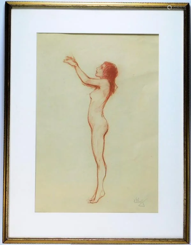 Samuel Woolf Nude Figure Study Pastel Drawing