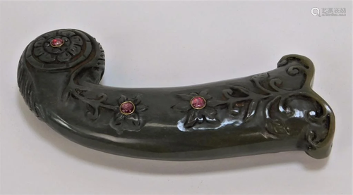 Indian Carved Green Jade Ceremonial Dagger Hilt