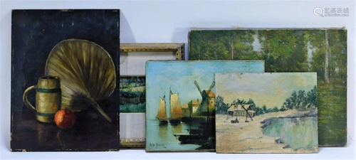 5 Antique Impressionist Landscape Pa…