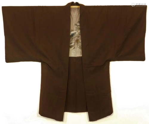 Japanese Painted Dragon Men's Brown Silk …