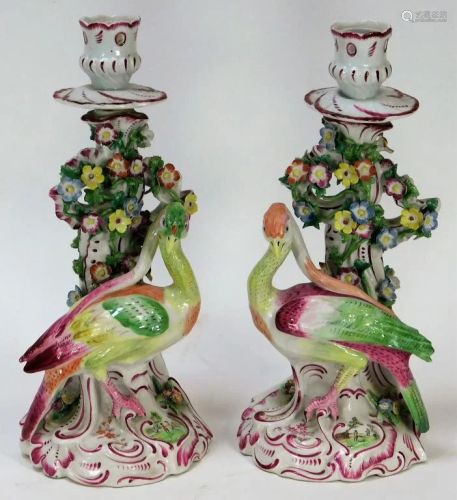 PR Chelsea Porcelain Avian Candlesticks