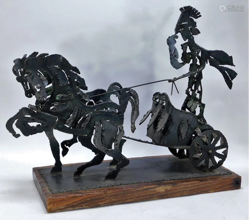 MCM Brutalist Metal Charioteer Sculpture