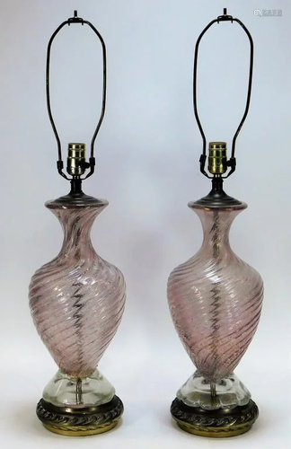 PR LG Italian Murano Pink Table Lamps