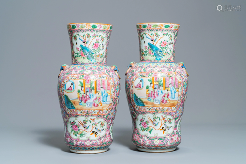 A pair of Chinese Canton famille rose pink-…