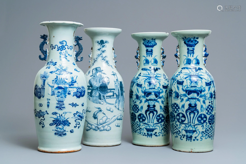 Four Chinese blue and white celadon-groun…