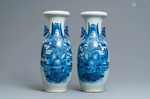 A pair of Chinese blue and white 'landscap…