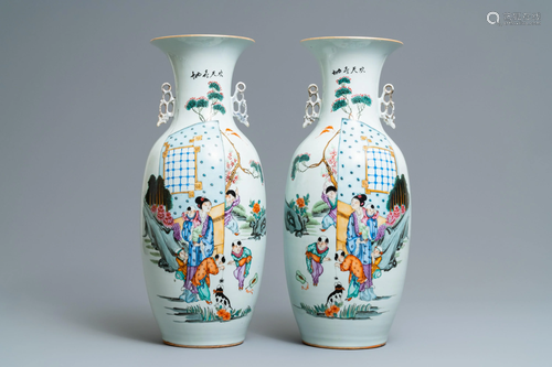 A pair of Chinese famille rose vases with la…