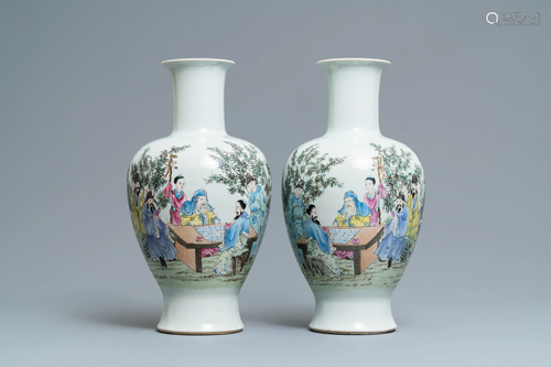 A pair of Chinese famille rose vases with g…