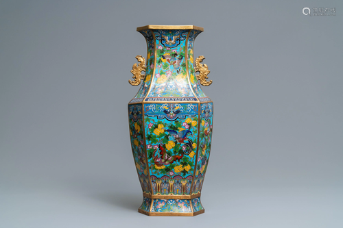 A Chinese hexagonal cloisonne vase