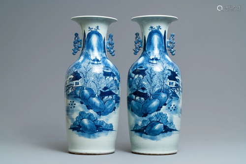 A pair of Chinese blue and white 'landscap…