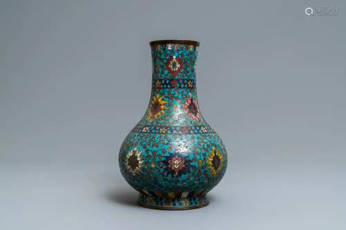 A Chinese cloisonne bottle vase, Ming