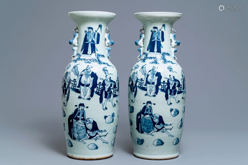 A pair of Chinese blue and white celadon v…